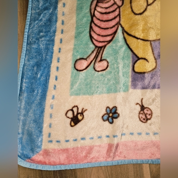 VTG Winnie the Pooh Piglet Bees Plush Blanket Fleece Pastel Colorblock 30x43 HTF - Picture 3 of 4